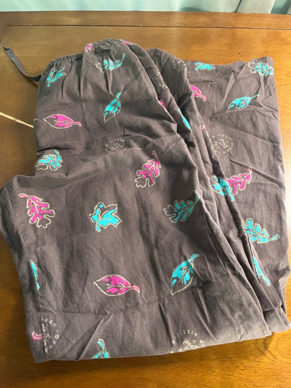 Life is Good Dark Lounge Sleep Pants with Teal & Magenta Leaf Print